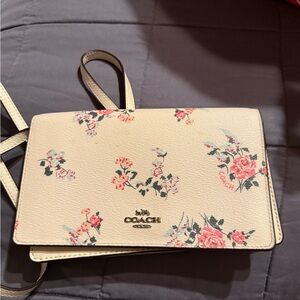 Coach Cream and Pink Floral Clutch